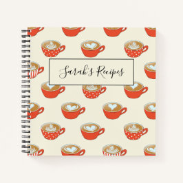 Niedliche Latte Art in Red Coffee Mugs Muster Notizbuch