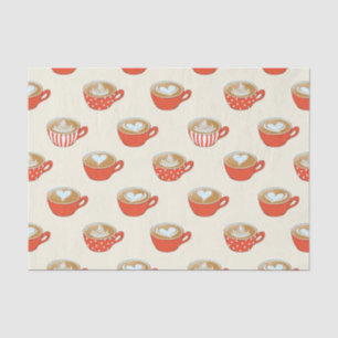 Niedliche Latte Art in Red Coffee Mugs Muster Seidenpapier