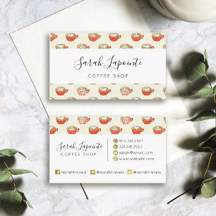 Niedliche Latte Art in Red Coffee Mugs Muster Visitenkarte