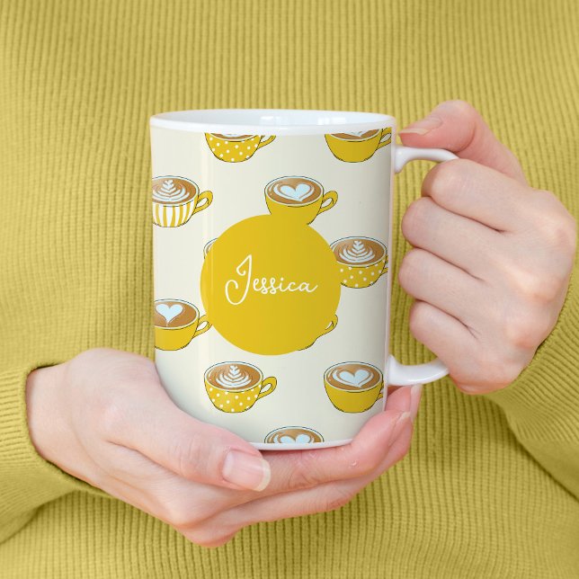Niedliche Latte Art in Yellow Coffee Mugs Muster Kaffeetasse (Yellow Latte Art Tall Mug)