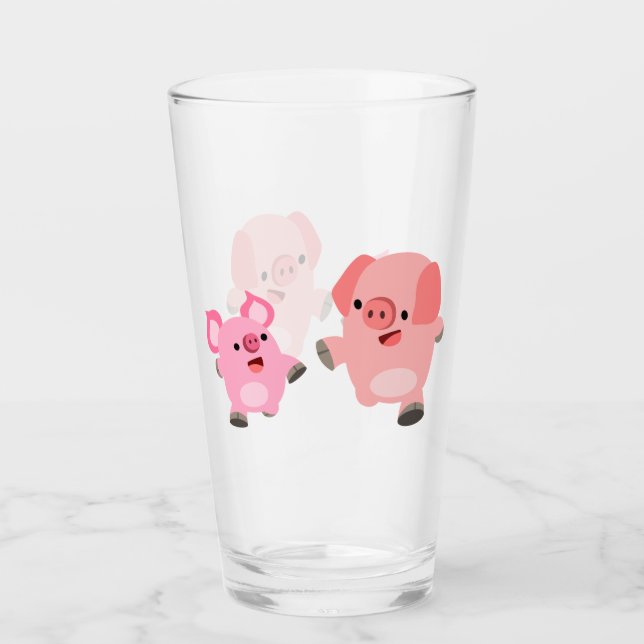 Niedliche laufende Cartoon-Schweine Glas (Vorderseite)