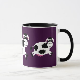 Niedliche laufende Kühe lila u. schwarze Tasse