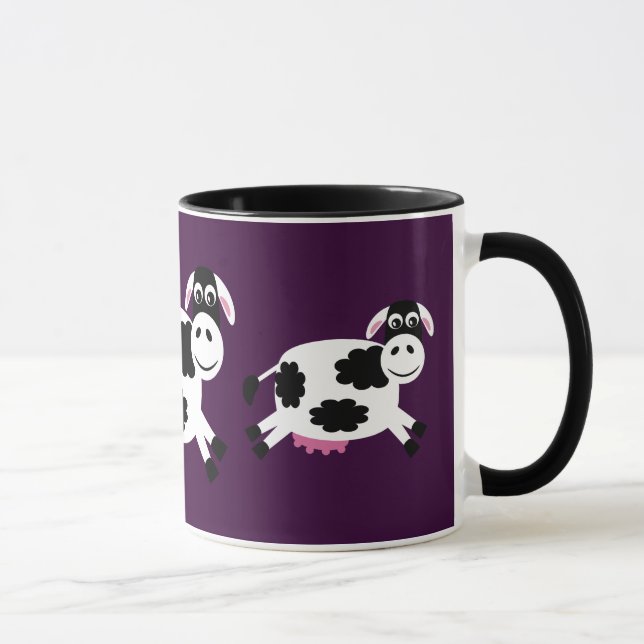 Niedliche laufende Kühe lila u. schwarze Tasse (Rechts)