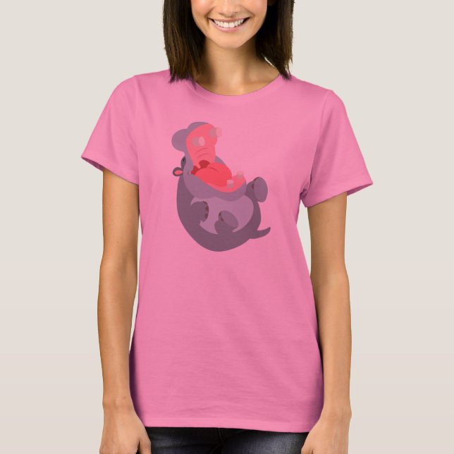 Niedliche Laughing Cartoon Hippo Women T - Shirt (Vorderseite)