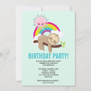 Niedliche Lazy Sloth mit Sun & Rainbow Birthday