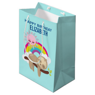 Niedliche Lazy Sloth mit Sun & Rainbow Birthday Mittlere Geschenktüte