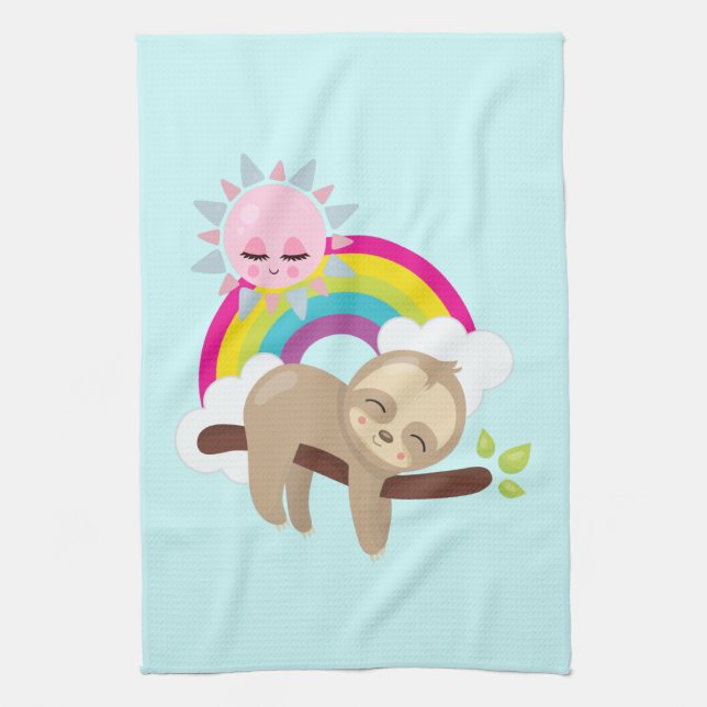 Niedliche Lazy-Sloth mit Sun & Rainbow Geschirrtuch (Vertikal)