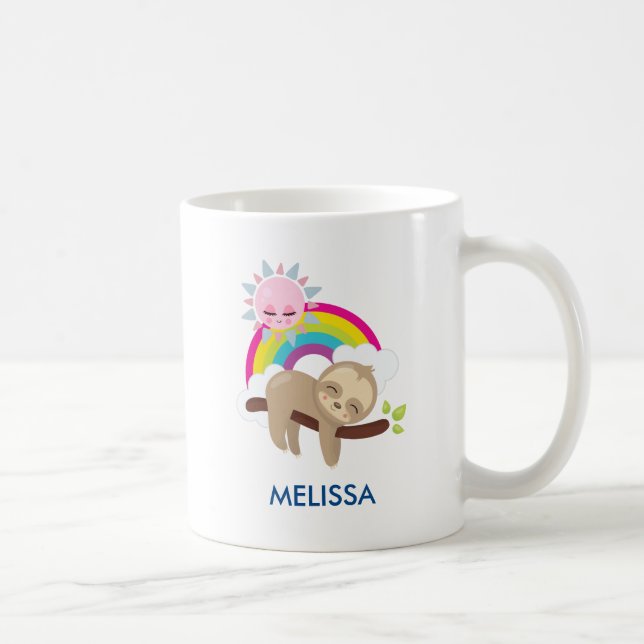 Niedliche Lazy-Sloth mit Sun & Rainbow Kaffeetasse (Rechts)