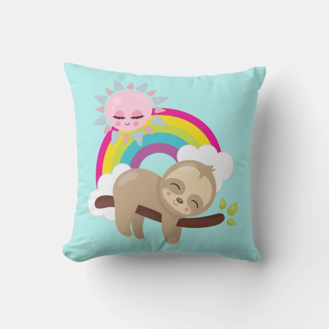 Niedliche Lazy-Sloth mit Sun & Rainbow Kissen (Vorderseite)