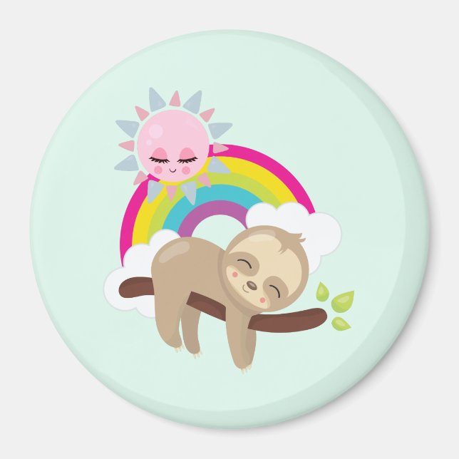 Niedliche Lazy-Sloth mit Sun & Rainbow Magnet (Vorne)