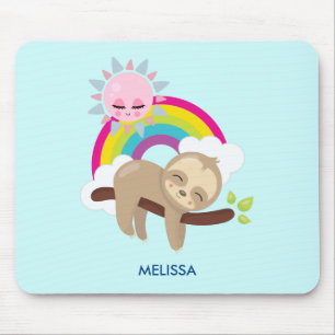 Niedliche Lazy-Sloth mit Sun & Rainbow Mousepad