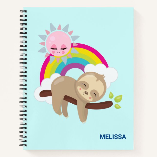 Niedliche Lazy-Sloth mit Sun & Rainbow Notizbuch (Vorderseite)
