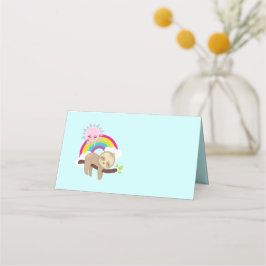 Niedliche Lazy-Sloth mit Sun & Rainbow Platzkarte