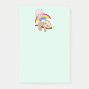 Niedliche Lazy-Sloth mit Sun & Rainbow Post-it Klebezettel