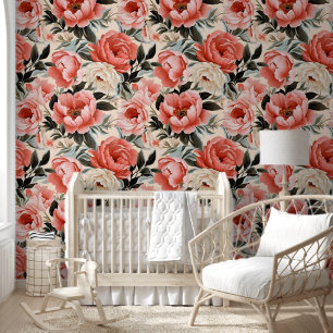 Niedliche, lebendige rosa Peonies Chic Floral Wall Tapete