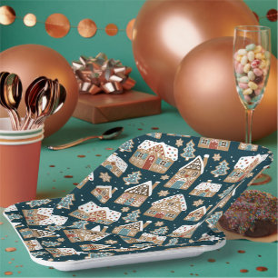 Niedliche Lebkuchenhäuser & Kekse Weihnachten Pappteller