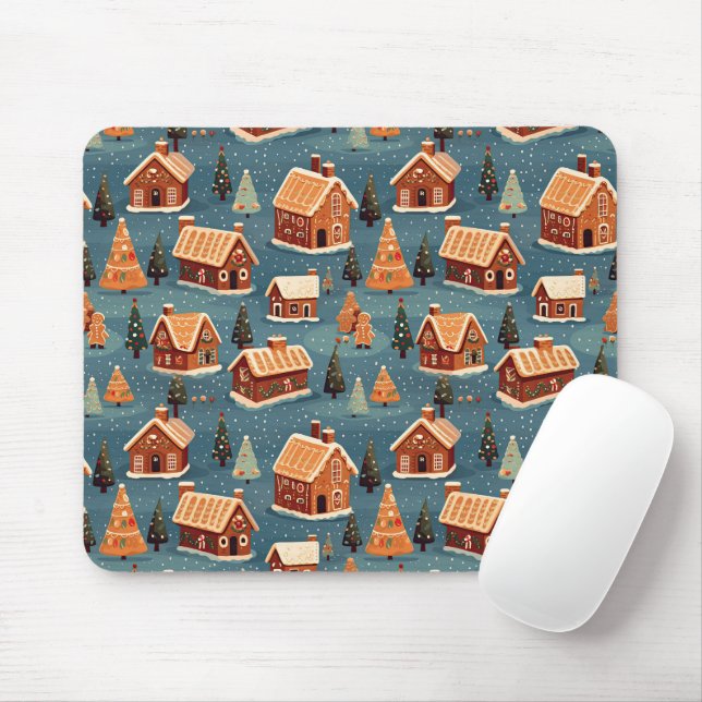 Niedliche Lebkuchenhäuser und Bäume Mousepad (Mit Mouse)