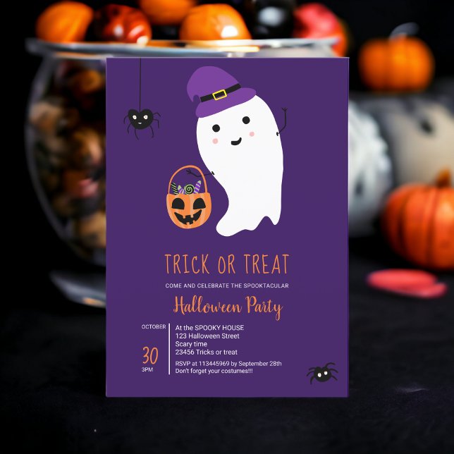Niedliche Leckerei Kinder Geist Süßigkeiten Hallow Einladung (Cute trick treat kids ghost sweets Halloween party Invitation)