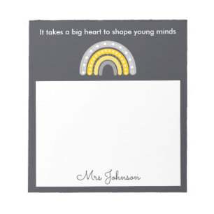 Niedliche Lehrer Boho Rainbow auf Grau Notepad Notizblock