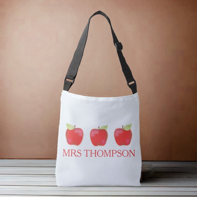 Niedliche Lehreräpfel Personalisiert Tragetaschen Mit Langen Trägern (Cute simple teachers custom shoulder tote bag.)