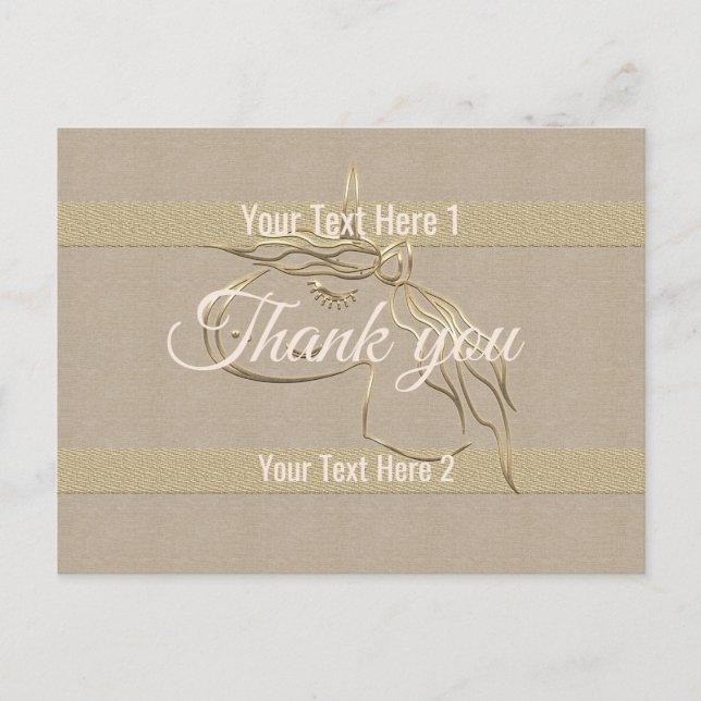 Niedliche Leinen Look Gold Streifen Unicorn Vielen Postkarte (Vorderseite)