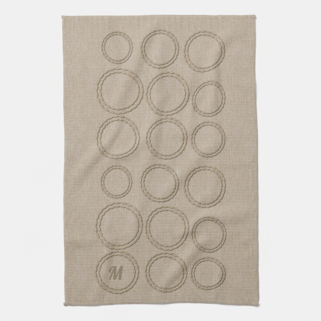 Niedliche Leinen sehen Mit Monogramm Kreise Muster Geschirrtuch (Vertikal)