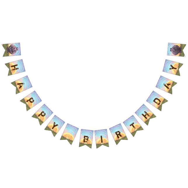 Niedliche Leiter und Schwanz Hippo Birthday Party  Wimpelkette (Alle)