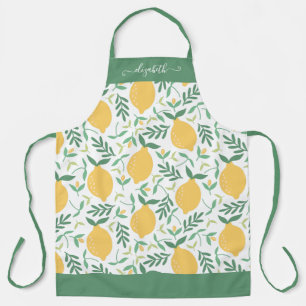 Niedliche Lemon Blätter Green Yellow Girly Script  Schürze