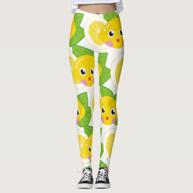 Niedliche Lemons Emoji-Gefechtsmuster Leggings (Vorderseite)