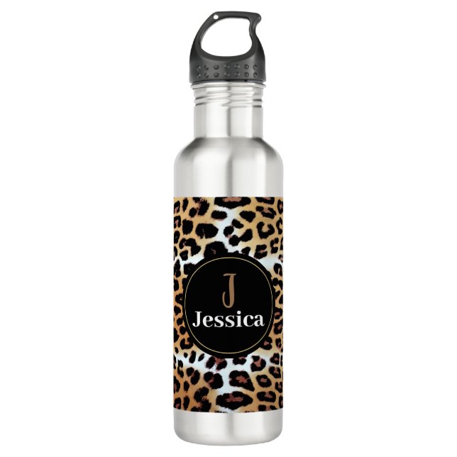 Niedliche Leopard Animal Print Personalisiert Edelstahlflasche (Vorderseite)