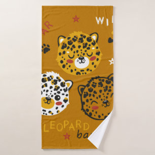 Niedliche Leopard Katze Gesicht Zeichnend. Little  Badehandtuch