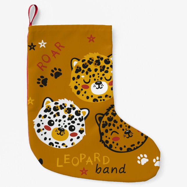 Niedliche Leopard Katze Gesicht Zeichnend. Little  Kleiner Weihnachtsstrumpf (Vorderseite)