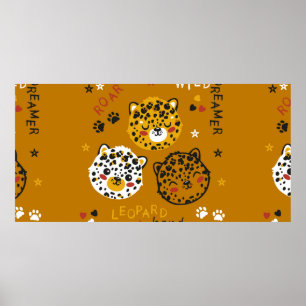 Niedliche Leopard Katze Gesicht Zeichnend. Little Poster