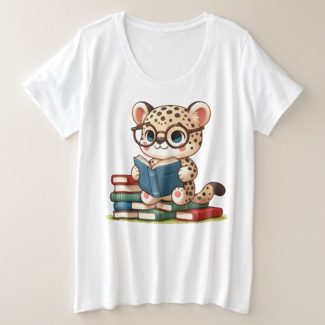 Niedliche Leopard-Lesart Große Größe T-Shirt (Design vorne)