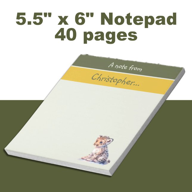 Niedliche Leoparden individuelle Name Grüne Kinder Notizblock (Von Creator hochgeladen)