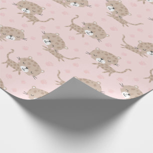 Niedliche Leoparden und Fußabdrücke leuchten pink Geschenkpapier