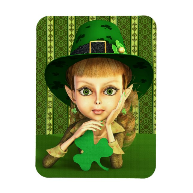 Niedliche Leprechaun Kleeblatt Girl Flexi Magnete (Vertikal)