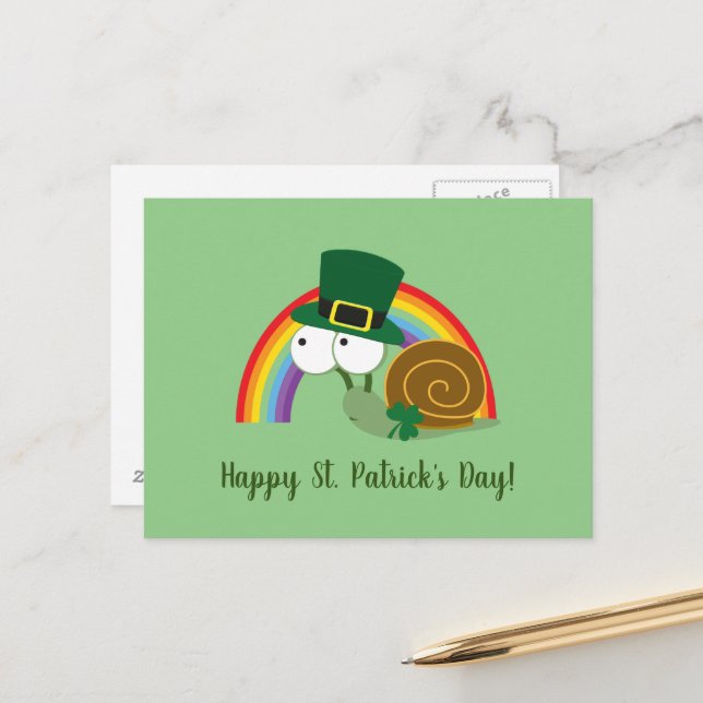 Niedliche Leprechaun St. Patrick's Day Snail Postk Postkarte (Vorderseite/Rückseite Beispiel)