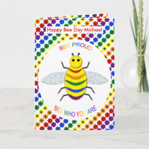 Niedliche LGBT Bee Proud Rainbow und Blume Geburts Karte
