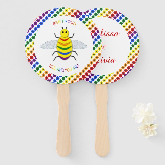 Niedliche LGBT Proud Rainbow Bee und Blume Hochzei Fächer (Vorne und Hinten)