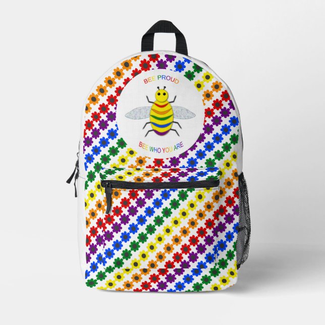 Niedliche LGBT-Proud-Regenbogenbiene und -Blume Bedruckter Rucksack (Vorderseite)