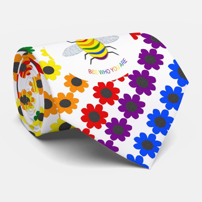Niedliche LGBT-Proud-Regenbogenbiene und -Blume Krawatte (Gerollt)