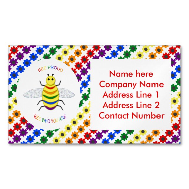 Niedliche LGBT-Proud-Regenbogenbiene und Blume kun Magnetische Visitenkarte (Vorderseite)