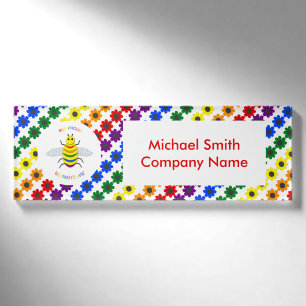 Niedliche LGBT-Proud-Regenbogenbiene und Blume kun Namenschild