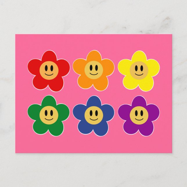 Niedliche LGBT-Regenbogen-Blume - rosa Hintergrund Postkarte (Vorderseite)