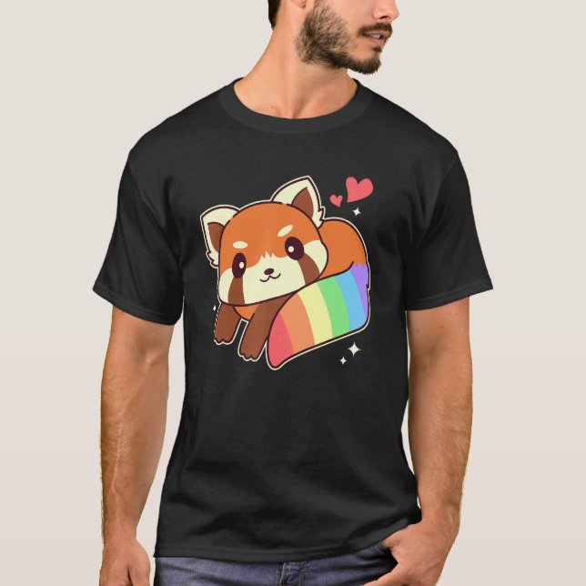 Niedliche LGBTQ Rote Panda mit Regenbogenfarben T-Shirt (Vorderseite)