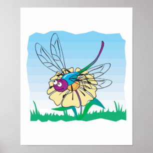 niedliche Libelle in der Blume Poster