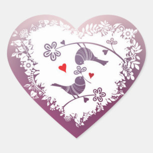 Niedliche Liebe BIrds mit Lila Hearts Valentinstag Herz-Aufkleber