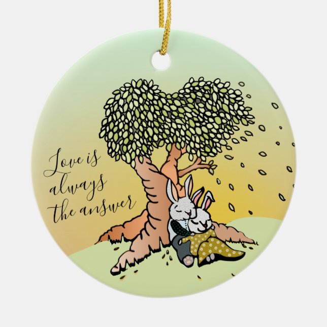 Niedliche Liebe Bunnies Illustration Paare Weihnac Keramik Ornament (Vorne)