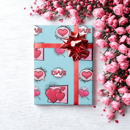 Niedliche Liebe Comic Stil Himmel Blau Herzgeschen Geschenkpapier